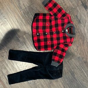 Baby Gap Buffalo Check jacket and black corduroy pants